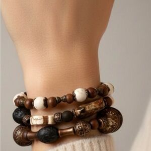 Handmade Boho Bracelet Bundle | Wood, Stone, Earthy Neutrals (Set of 3)